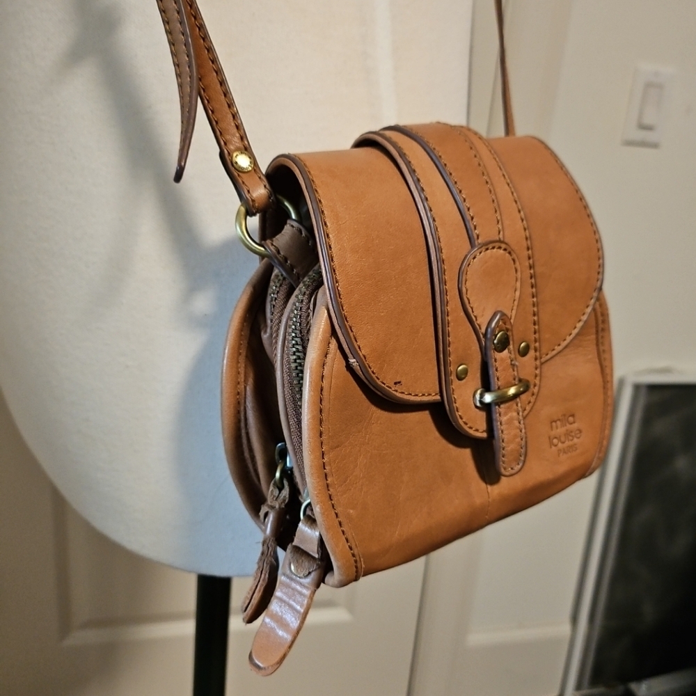 Mila Louise Paris Tan Leather Mini Satchel Crossbody